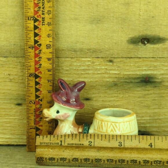 Vintage 50s Ceramic Donkey Pulling Barrel Cart Tiny Planter or Toothpick Holder - Picture 9 of 10